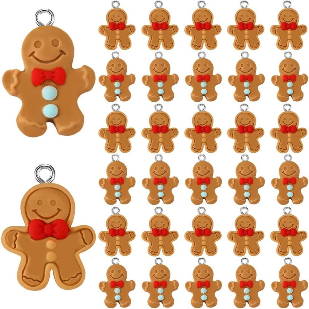 64 Pcs Gingerbread Man Charms, Christmas Gingerbread Resin Charm Beads Gingerbre